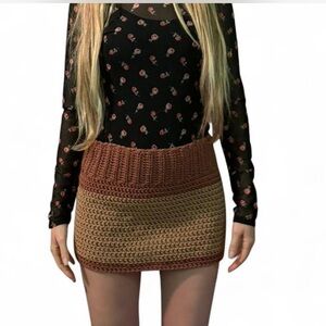 Holiday party Mocha Berry crochet knit cozy casual mini skirt small ships fast